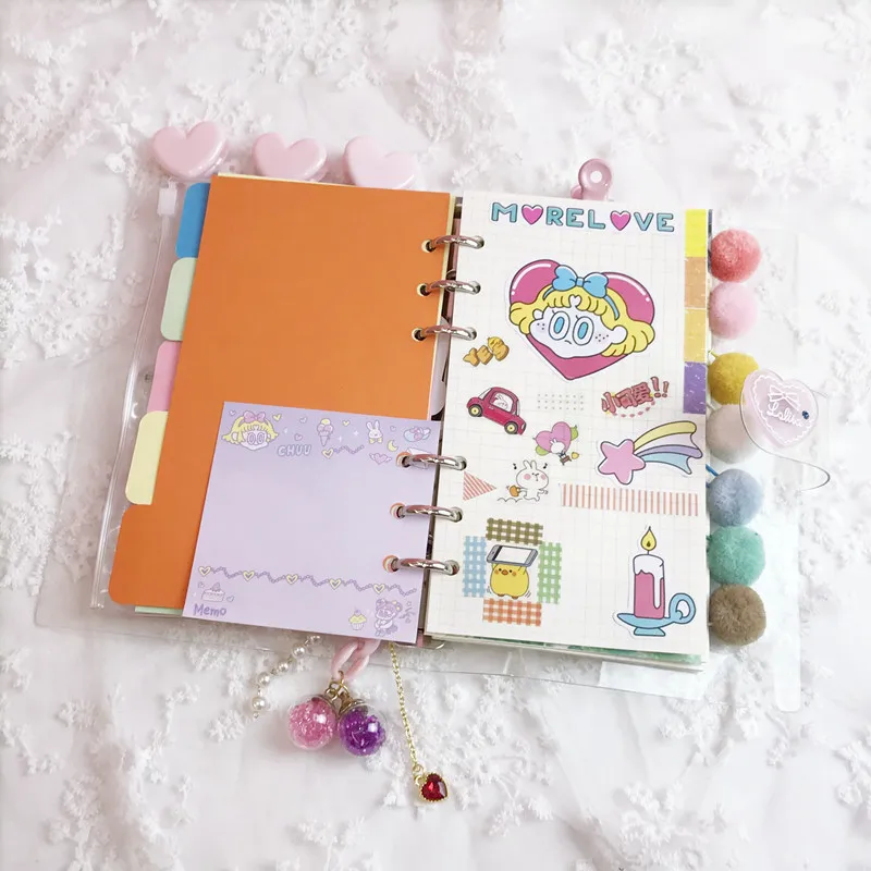 Cuaderno de hojas sueltas Kawaii A6, diario en espiral, diarios, Agenda, planificador, papelería escolar, juego de regalo