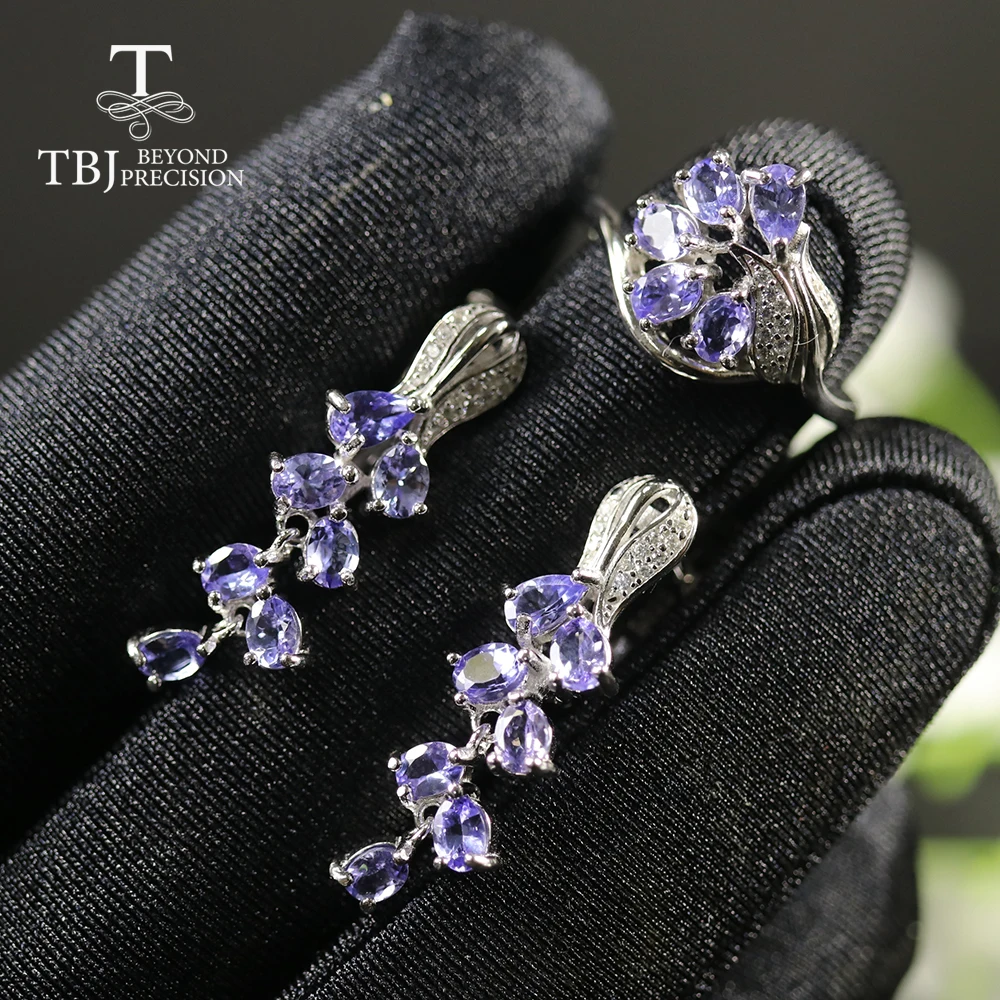 Rose Design Natural Blue tanzanite jewelry set real Gemstone lovely design 925 sterling silver gift to girlfriend   tbj