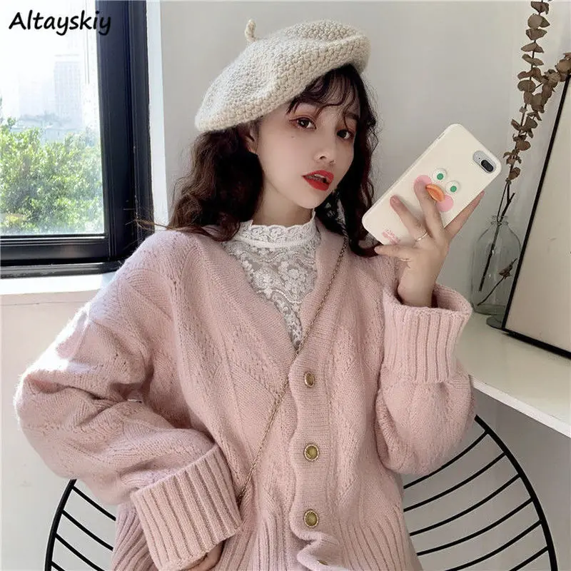 

Cropped Cardigan Sweaters Women Lovely Elegant Simple Solid Popular Korean Chic Ladies Knitwear Trendy Daily Girls Fall Clothing