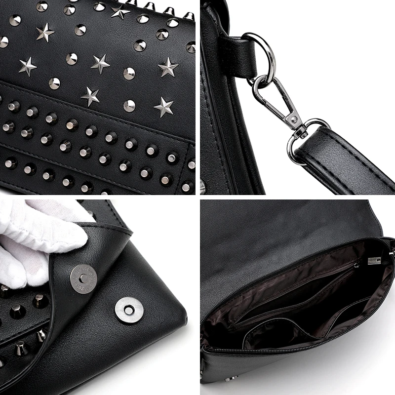 JIEROTYX Women Fashion Rivet Tote Real Split Sheep Leather Messenger Bag Travel Crossbody Femininas Black Punk Handbags Dropship