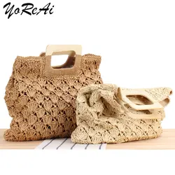 YoReAi borsa da donna in Rattan di vimini borsa intrecciata di paglia di grande capacità boemia femminile Casual vacanza estate viaggio Tote Fashion