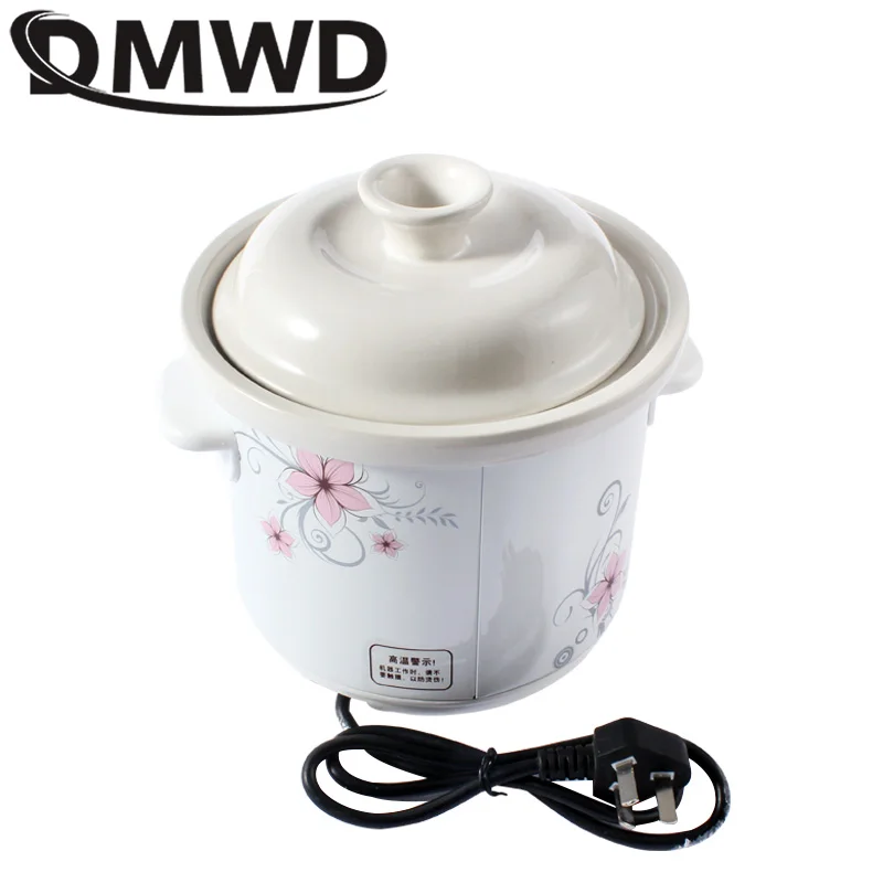 DMWD Electric Slow Cooker 1.5L Mini Health Pot Stew Soup Porridge Time Control Ceramic Baby Food Cooking Machine Meal Steamer