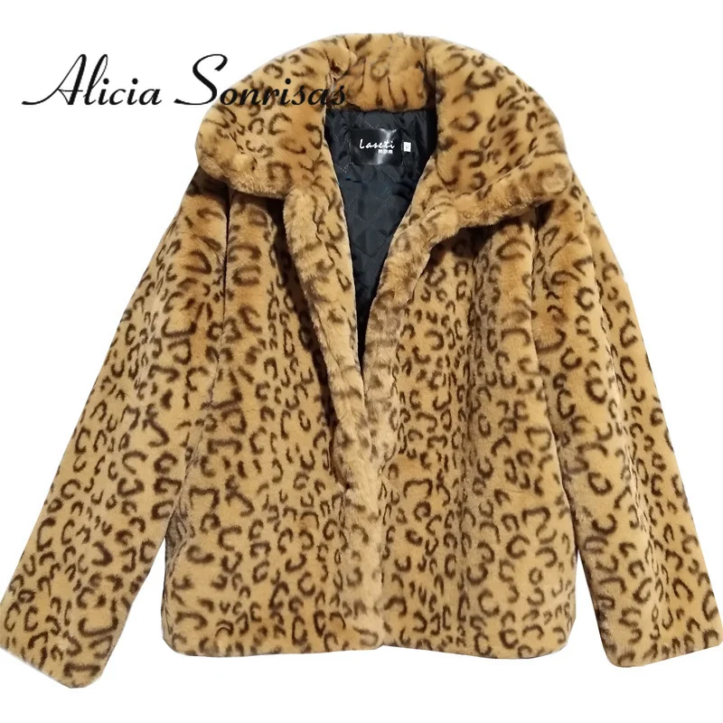 2021 Winter Faux Fur Coat Women Casual Faux Rabbit Fur Thick Leopard Fluffy Jacket Warm Long Sleeve Cardigan Female Jacket Femme