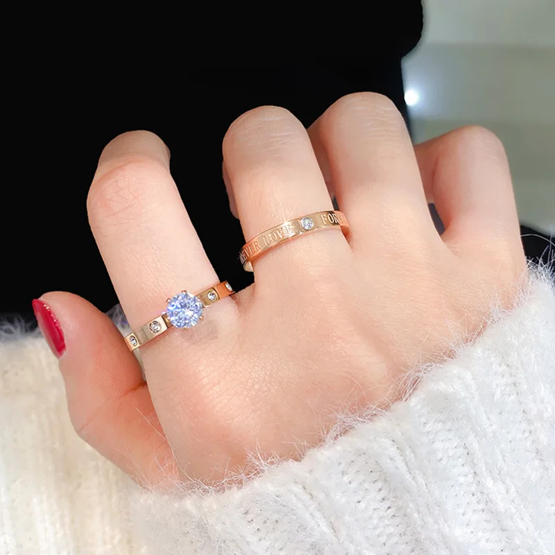 Anti Allergy Titanium Steel 1 Big 4 Small Cubic Zirconia Wedding Ring For Woman Rose Gold Color Crystal Wedding Jewelry bague