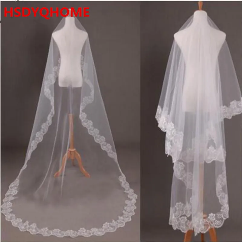 

White Ivory Color Appliques Tulle Long Veil Wedding Veil Lace Appliques Bridal Veil Elegant