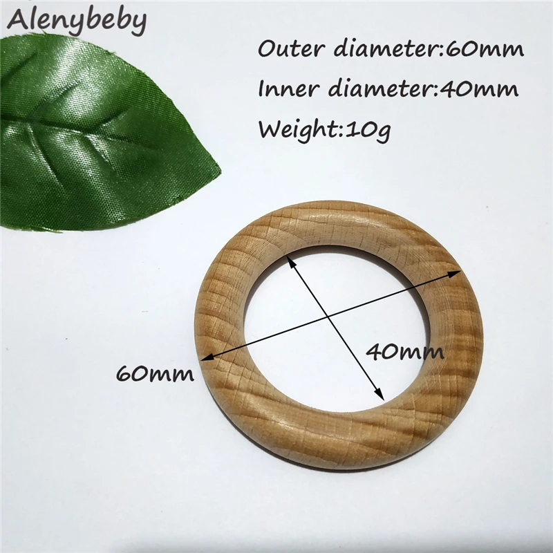 Baby Teether Beech Wooden Round Wood Ring 60mm DIY Bracelet Crafts Gift Smooth Teething Accessory Nursing Bangles