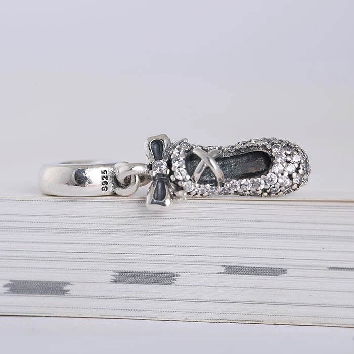 Pave Clear Zircon Ballet Slipper Charm Pendants Beads Fits Pandora Bracelets Original 925 Sterling Silver Shoe Bead Diy Jewelry