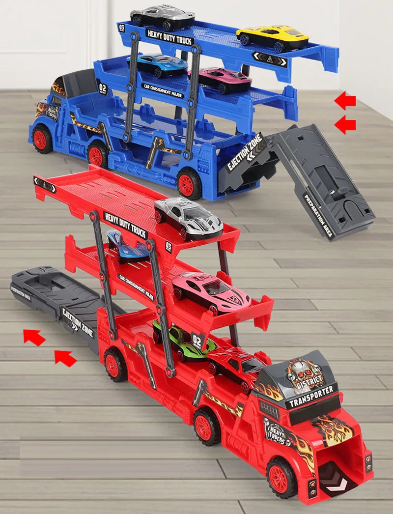 2023 New Large Truck Trailer Three-layer Folding Ejection Railcar Boy\'s Catapult Rail Truck Toys for Children Christmas Gift