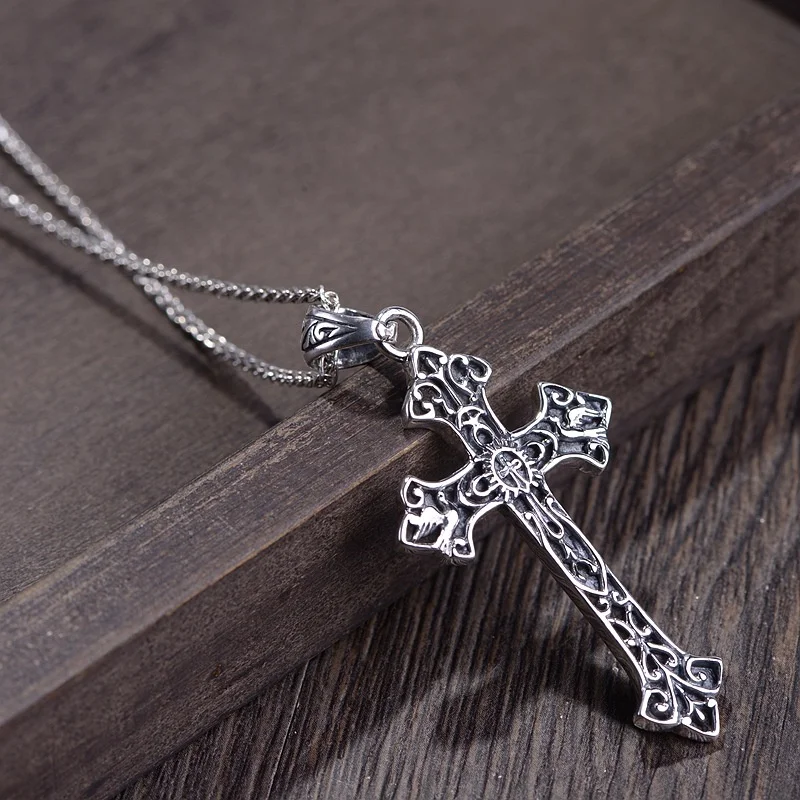 S925 Sterling Silver Charm Pendants for Women Men Simple Classic Hollowed Totem Cross Pure Argentum Amulet Jewelry Wholesale