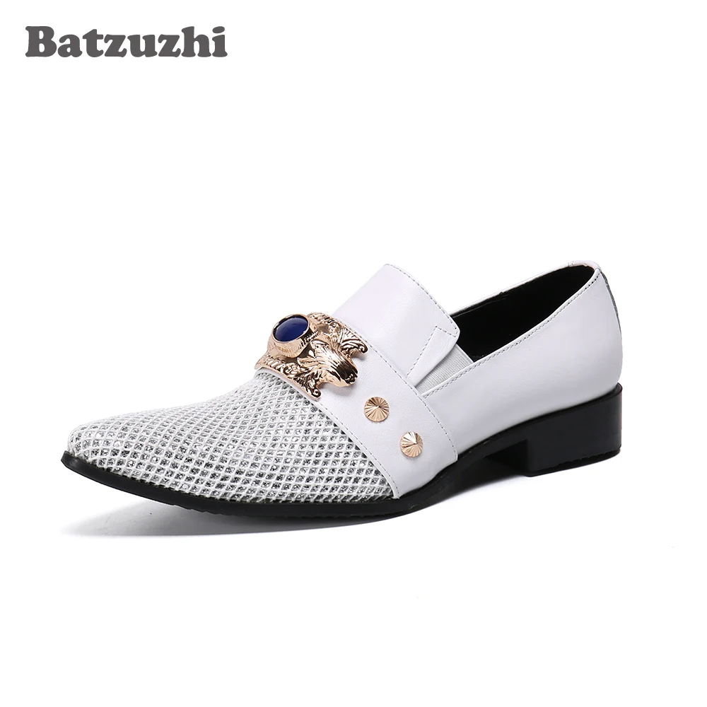 

Batzuzhi Luxury Men Shoes Pointed Toe Formal Genuine Leather Dress Shoes Oxfords Chaussures Hommes White Wedding Shoes Men,US12