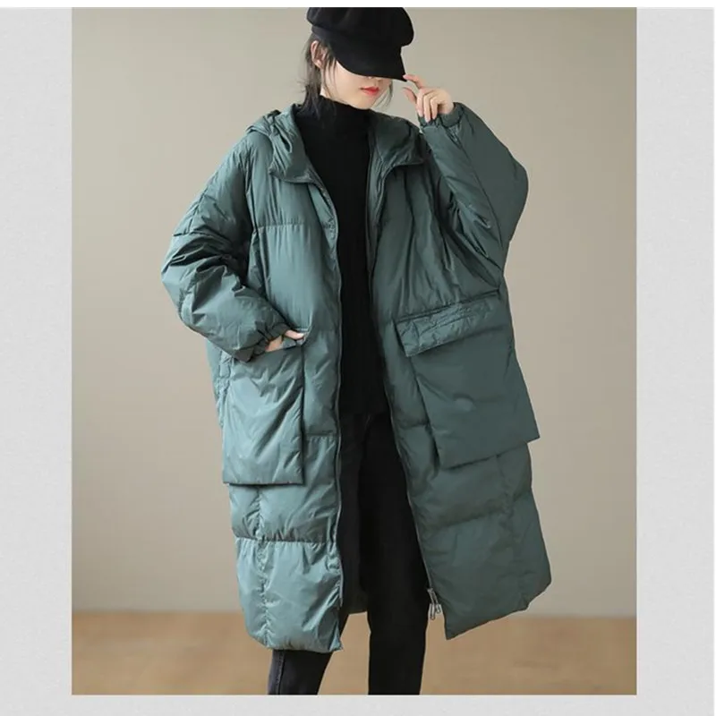 New Winter Coat Women Hooded Long Sleeve Solid Black Cotton-Padded Warm Loose Femmes Jacket Parkas Cotton clothes Outwear