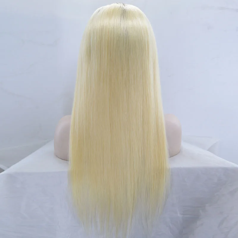 Perruque lace front wig longue et lisse, cheveux naturels, perruque de costume, racine foncée, blonde claire, pour femmes