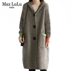 Max LuLu Winter 2022 Korean Fashion Womens Knitted Cardigans Ladies Loose Long Sweaters Casual Vintage Luxury Hooded Clothes