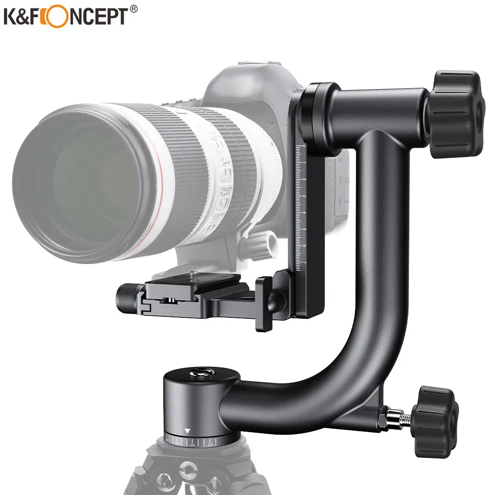 K&F Concept Tripod Head Aluminum Alloy 360 Degree Panoramic Gimbal Tripod Head with 1/4'' Standard Quick Release Plate