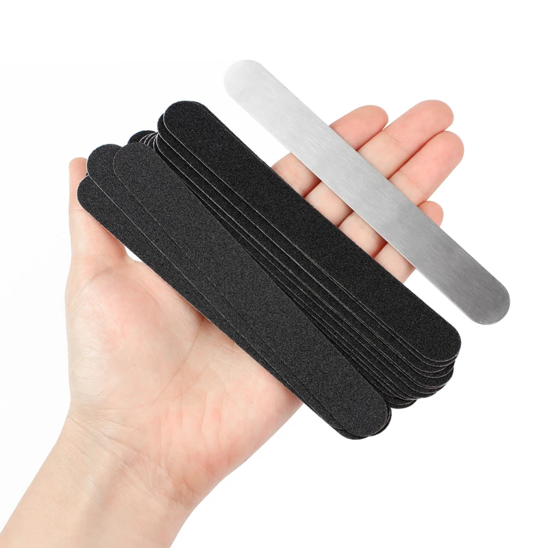 Mini Replaceable Nail Art File 50Pcs Black Straight Removable Sandpaper Pads Stainless Steel Handle Metal Buffer Manicure Block