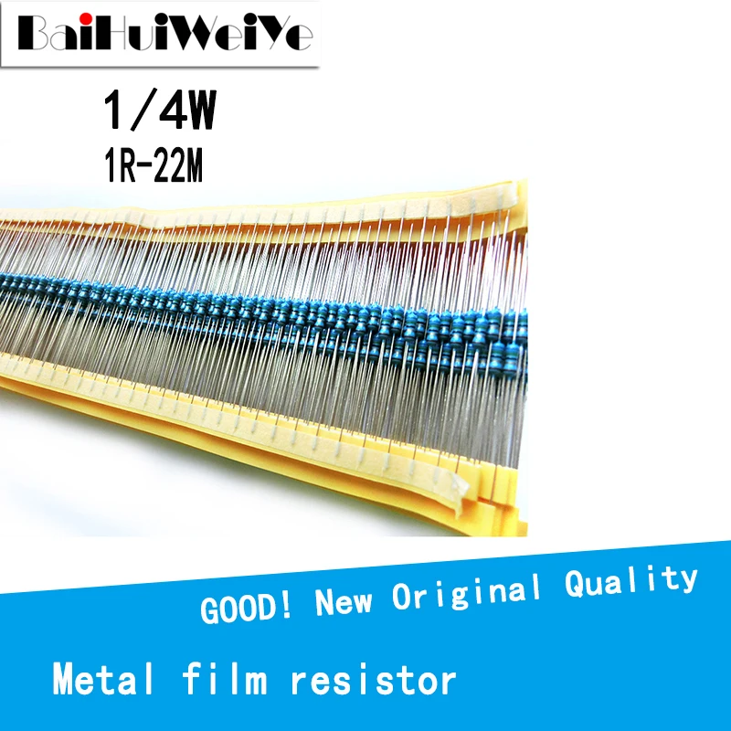 100PCS/LOT 1/4W 1R~22M 1% Metal Film Resistor 100R 220R 1K 1.5K 2.2K 4.7K 10K 22K 47K 100K 100 220 1K5 2K2 4K7 ohm Resistance