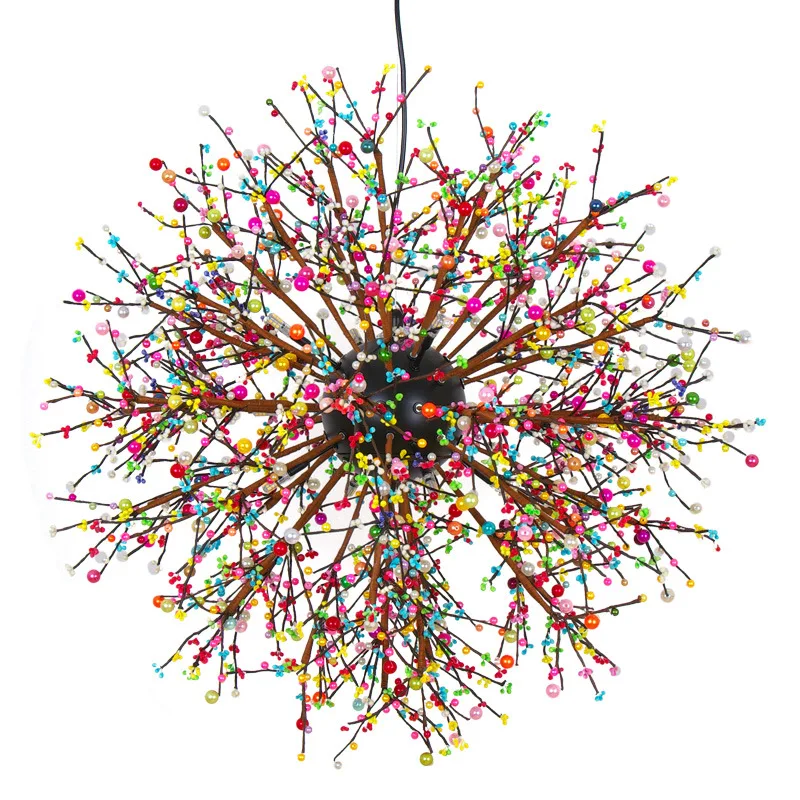 Retro LOFT Spark Colorful Fireworks Acrylic Wrought Iron Chandelier For Dining Living Room Kitchen Light Hanging Lamps