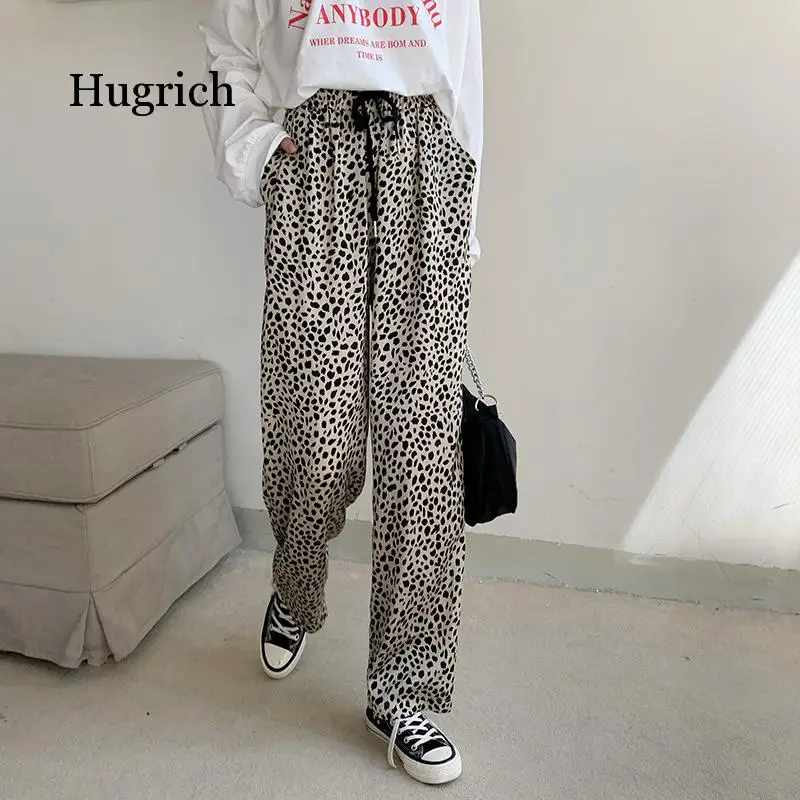 

Leopard Print Casual Wide Leg 2021 Summer New Long Chiffon Straight Pants Holiday Street Wear for Girls