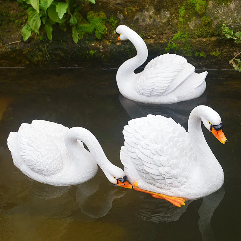 Resin Floating White Black Swan Outdoor Garden Pond Fish Tank Decorative Swimming Swan Sculpture For Garden Decor Ornament