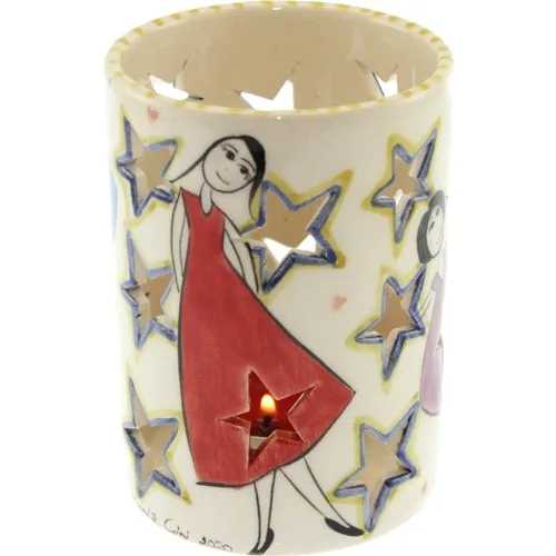 Authentic Tile Table Top Innocent Girl Ceramic Star Cut Candle Holder