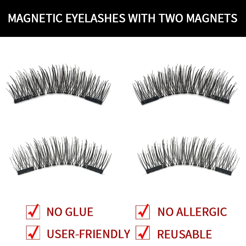 4pcs Magnetic Eyelashes 2 Magnet 3D Mink Natural False Eye Lashes Reusable Strong Absorption Faux Cils Magnetique Long Lasting