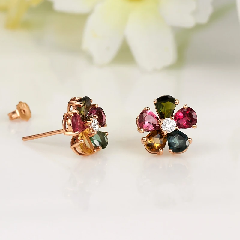 LSZB Natural tourmaline 18K Pure Gold Earring Real AU 750 Solid Gold Earrings  Diamond  Trendy  Fine Jewelry Hot Sell New 2023