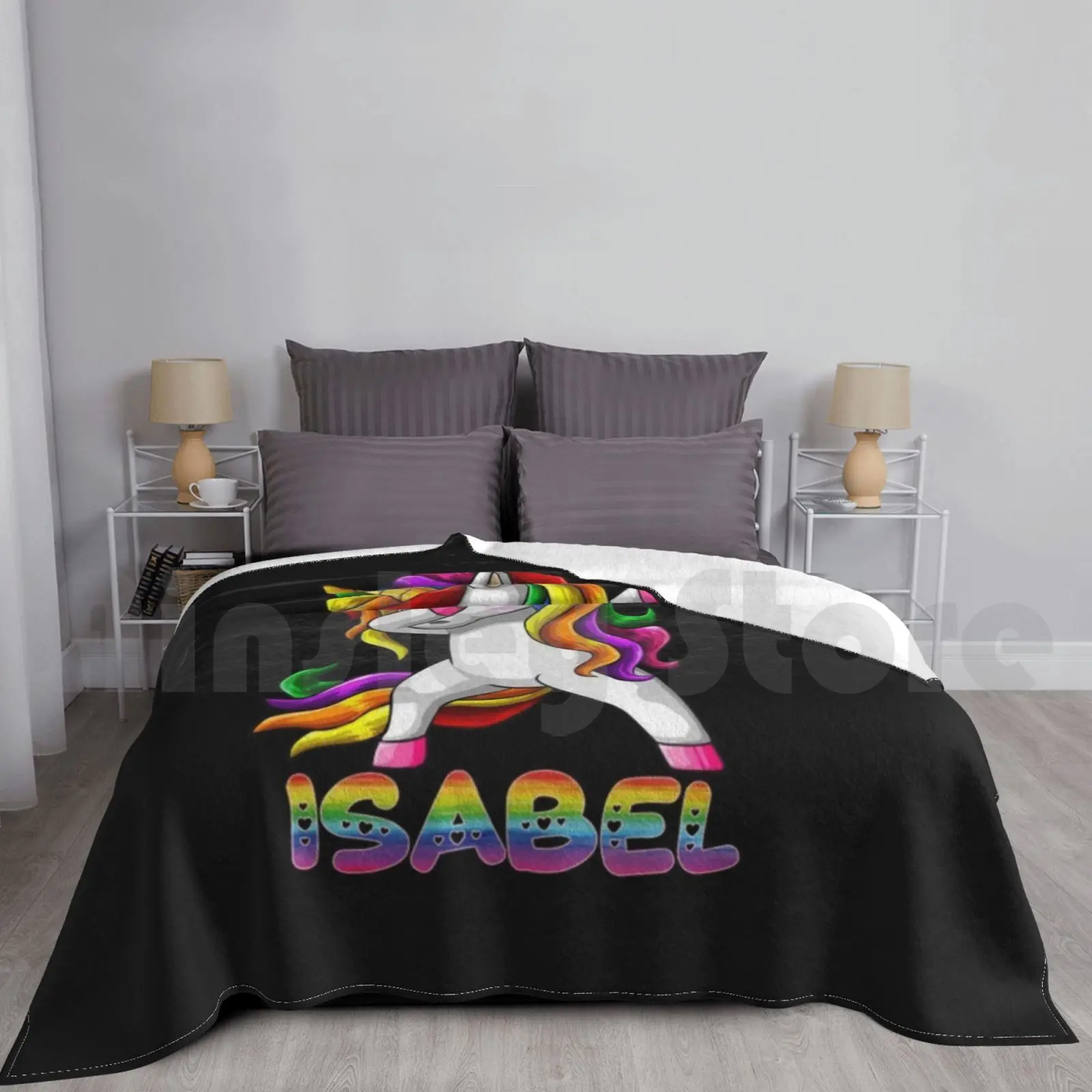 Isabel Name Rainbow Text-Isabel Dabbing Unicorn Gift For Isabel Blanket Fashion Custom Isabel Isabel Dabbing Unicorn