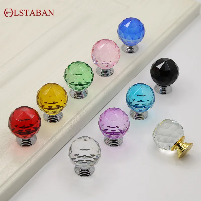 Maniglia per cassetto moderna in vetro a forma di sfera pomello per mobile da cucina in cristallo maniglia per porta di armadietto rotonda a forma di diamante colorato ferramenta per mobili