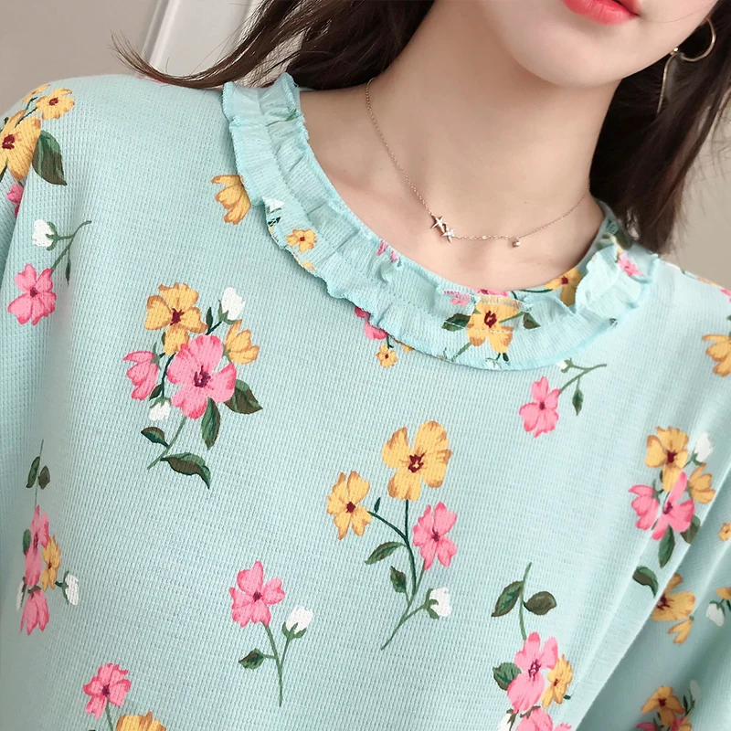 Sleepwear Nightgowns Pyjama Floral Print Spring Summer Cotton Night Dress Princess Style Loose Lounge Wear Fresh Color Female