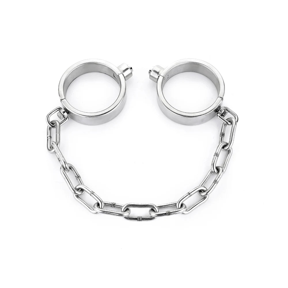 Stainless steel press lock iron chain ankle  metal shackles slave BDSM fetishes ankle adult sex toy shackles