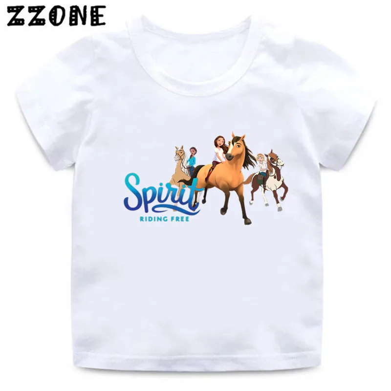 Lucky & Mustang Spirit Horse Cartoon Kids Funny T-Shirts Cute Girls Clothes Baby Boys T shirt Summer White Children Tops,ooo5457