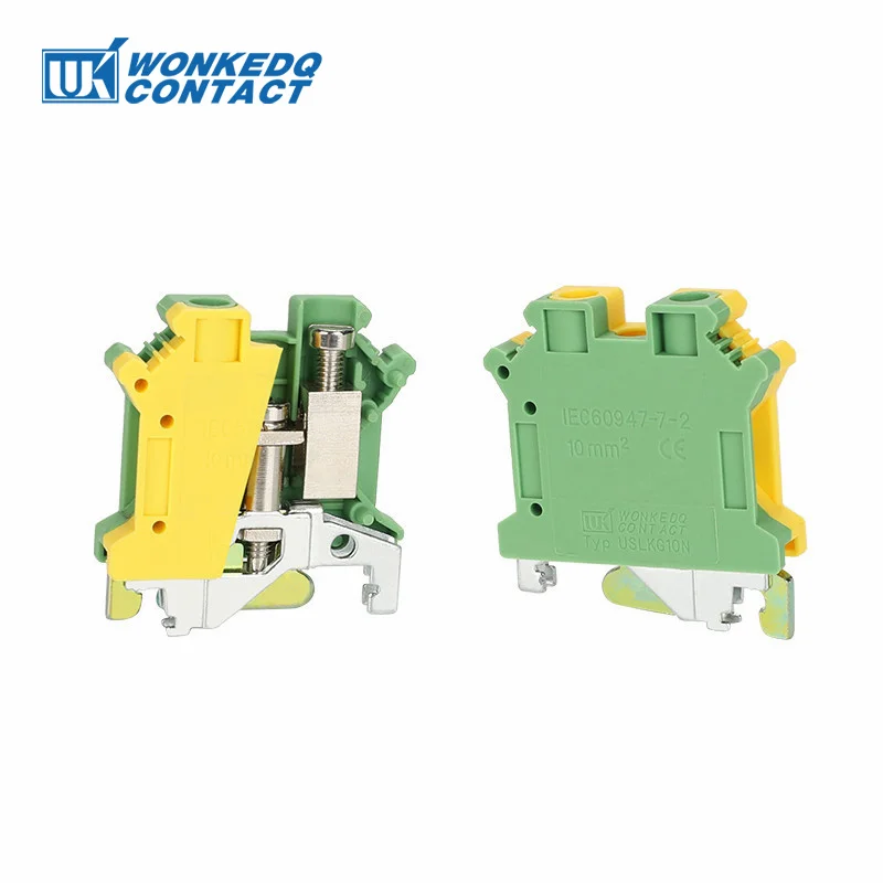 USLKG10N Ground Modular Screw Terminal Block Earth For UK-10N, 10 mm² Wire Electrical Din Rail Connector USLKG10 USLKG-10N