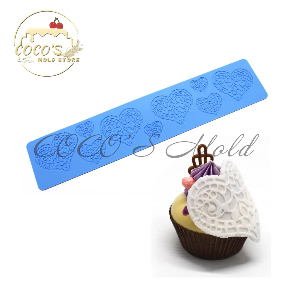 Love Heart Shape Impression Cake Border Mold Cake Lace Mat Silicone Mold Fondant Cake Decorating Tools Kitchen Bakeware