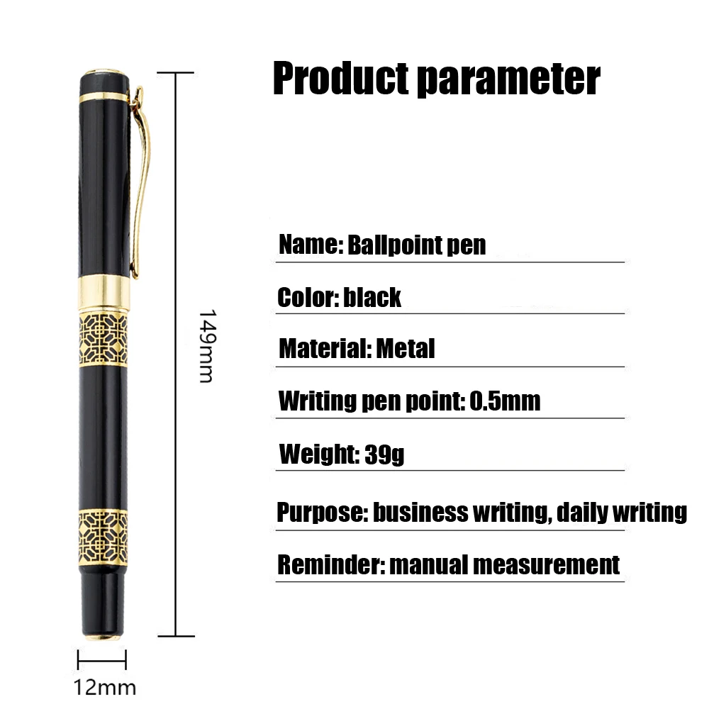 Luxury Golden Carving Black Wood Signature Ballpoint Pens for Business Ink Pen Writing Office School Supplies Stationery