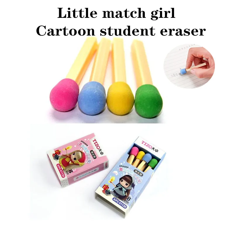 8 pcs/pack Cute Kawaii Matches Eraser Lovely Colored Eraser for Kids Students Kids Creative Item Gift