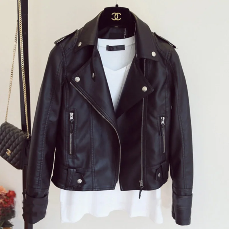 Leather Jacket Women PU Leather Coat Black Jacket Casual New Grunge Short Women Jacket Fit Daily Streetwear Fashion Outwear ZX-1