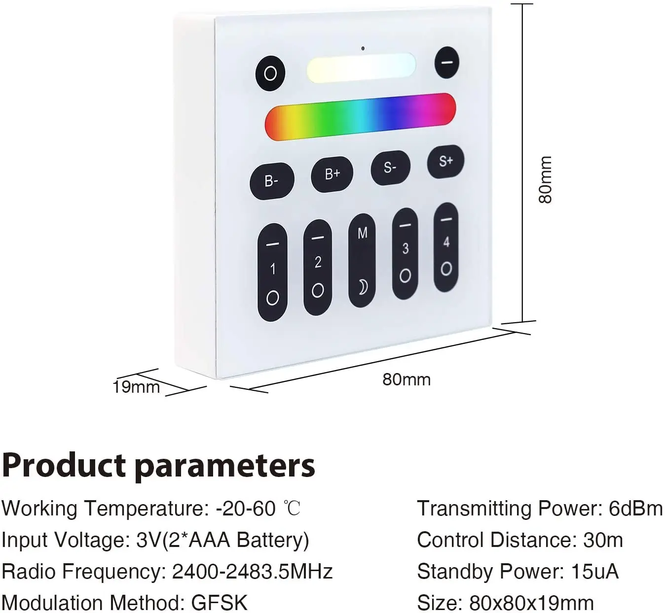 Gledopto Rgbcct 2.4G Rf Wandschakelaar Touch Dimmer Kleurtemperatuur Verstelbare 4Zone Groep Management 9 Modi Licht Controle panel