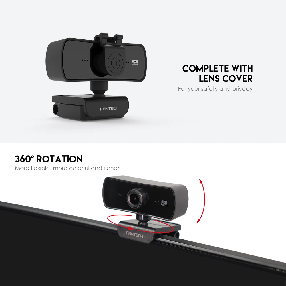 FANTECH 2K QHD Webcam LUMINOUS C30 1440P HD PC Webcam with Microphone 4MP And 360 Rotation for OBS/SKYPE/ZOOM