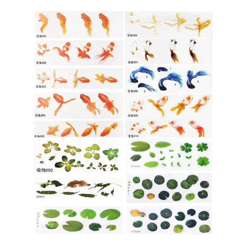 16 Pcs/set DIY Crystal Epoxy Filler 3D Resin Painted Goldfish Leaf Duckweed Filling Crafts Making Material Sticker