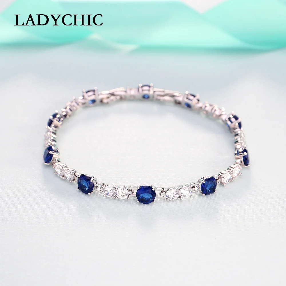 

LADYCHIC Luxury Blue Red Black 3 Colors Crystal Bracelet for Women Trendy White Gold Cubic Zircon Wedding Jewelry Bangles LB1010