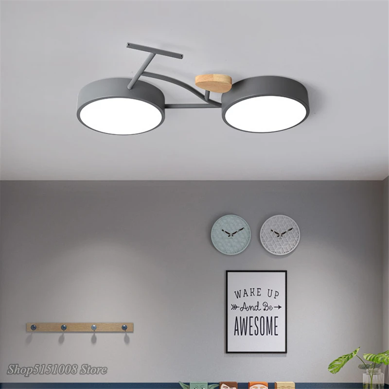 Nordic lâmpada de teto LED para crianças, luminária, temperatura, bicicleta, montagem, crianças, bebê, quarto, verde, branco, cinza, 3 cores