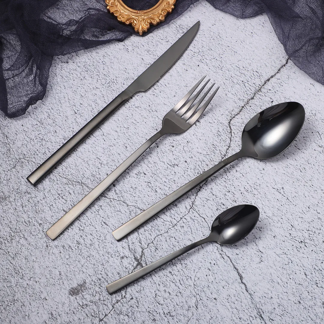 Black Cutlery Set Stainless Steel Fork Spoon Knife Set Dinnerware Set Spoon Complete Tableware Set Eco Friendly