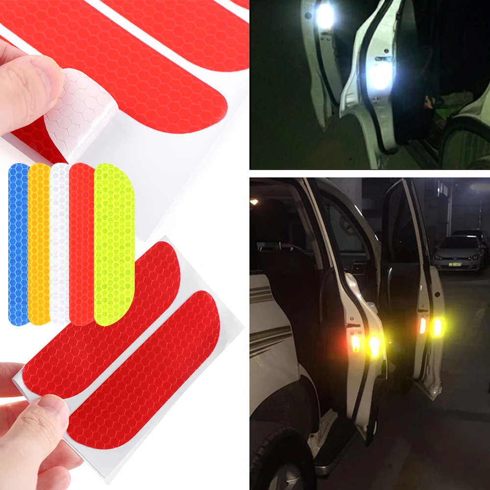 4 Pcs/Set Universal Car Reflective Stickers Car Door Wheel Eyebrow Sticker Decal Safety Mark Warning Tape Reflective Strips