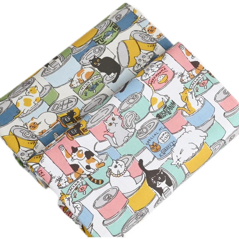Cartoon Cat Print Cotton Sewing Fabric By The Yard,DIY Quilting Needlework Poplin Material,Sew Dress Children Clothes Fabrics