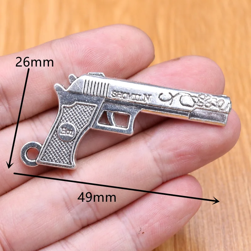 1pack Mixed Silver-Plated Firearms Collection Pendant, Automatic Pistol Charm, Rifle Charm, Revolver Charm, Submachine Gun Charm