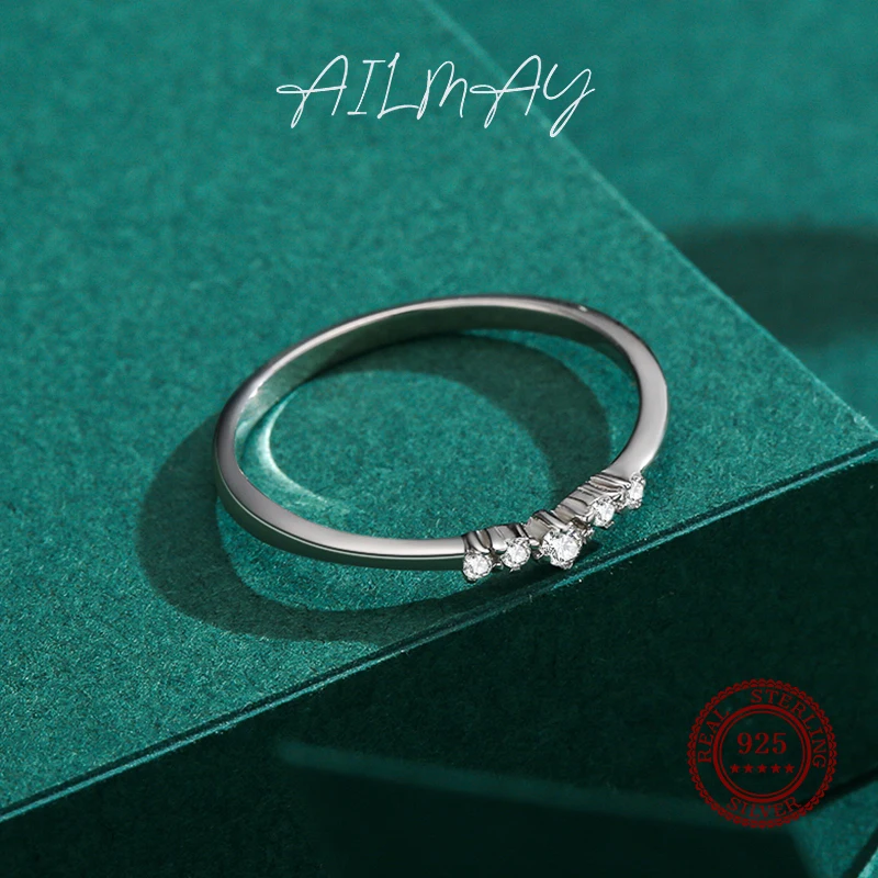 Ailmay New Arrival Simple Cubic Zirconia Fashion Charm 925 Sterling Silver Stackable Rings For Women Wedding Engagement Jewelry