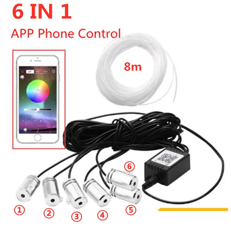 

6pcs APP Fiber Optic Atmosphere Lamps Car Interior Ambient Light Decorative Dashboard Door Remote Control or App Control