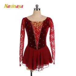 Custom Fuchsia Openwork Figure Skating Dress Gymnastics Dress Girl Art Dance Costume Tights Skirt