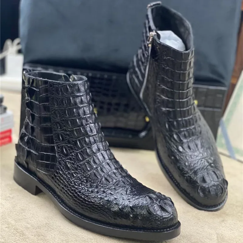

Мужские короткие ботильоны на молнии Goodyear из натуральной кожи аллигатора в британском стиле, мужская зимняя обувь из натуральной кожи аллигатора