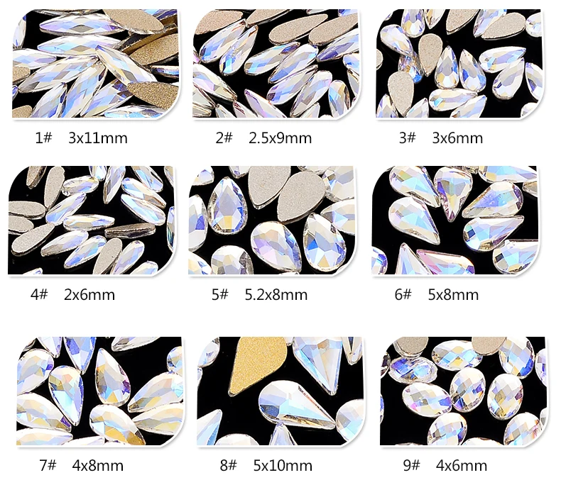 20pcs Nail Crystal Moonlight Shinny AB glue on Glass Stones shaped flatback Nail Rhinestones For Nail Art Decoration Nail Charms